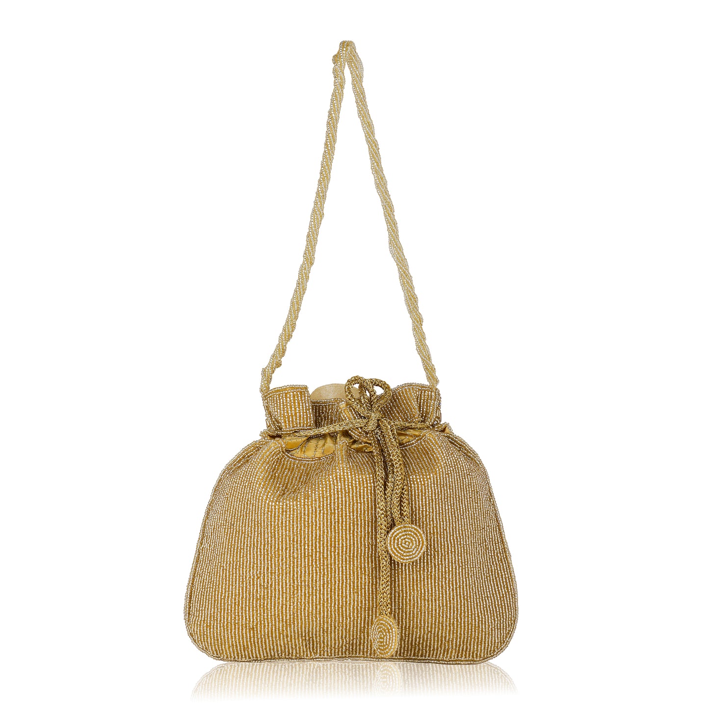 Handcrafted Bridal Potli Bag for Women - Golden Glam Embellished Zari Beaded Purse