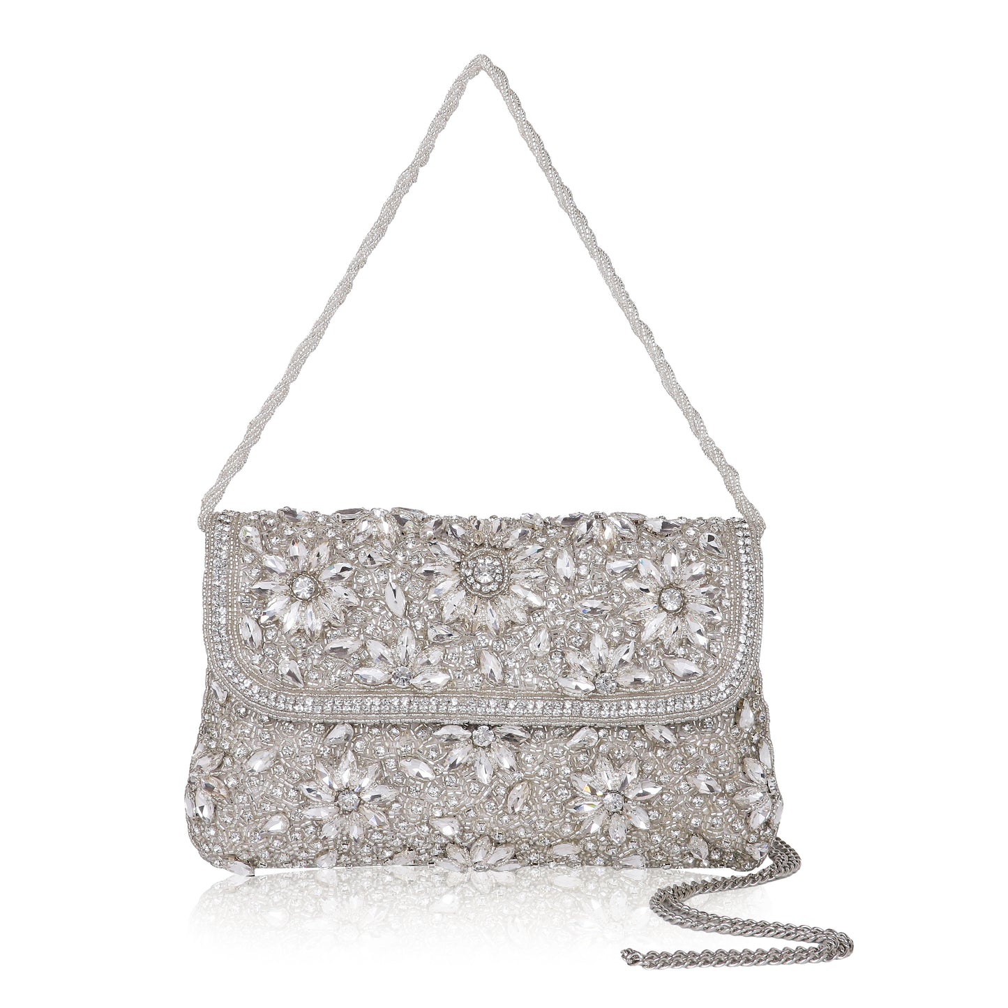 QANISHA DIYAARA – Premium Hand Zari Embroidered Bridal Clutch with Dual Carrying Options