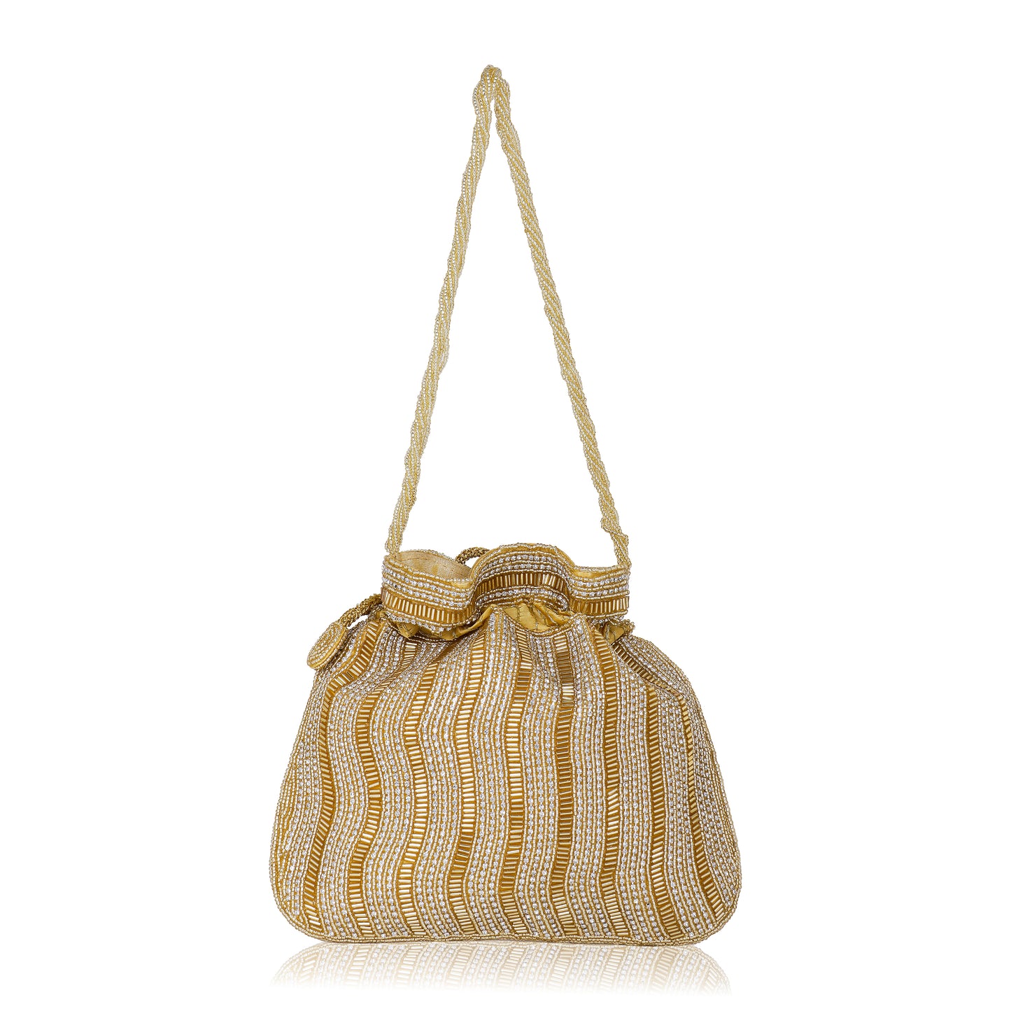 Luxury Handcrafted Bridal Potli Bag for Women - Golden Glam Embellished Zari Beaded Purse