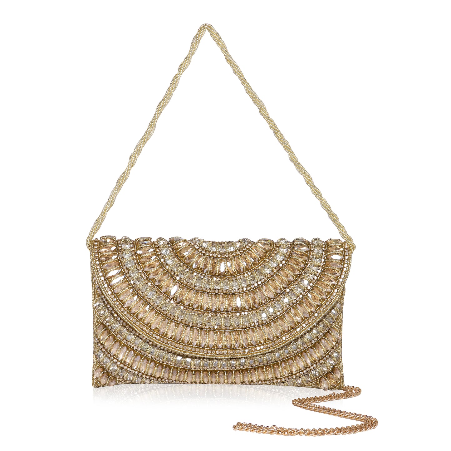 QANISHA  RUHANI – Luxury Hand-Zari Embroidered Bridal Clutch with Dual Carrying Options