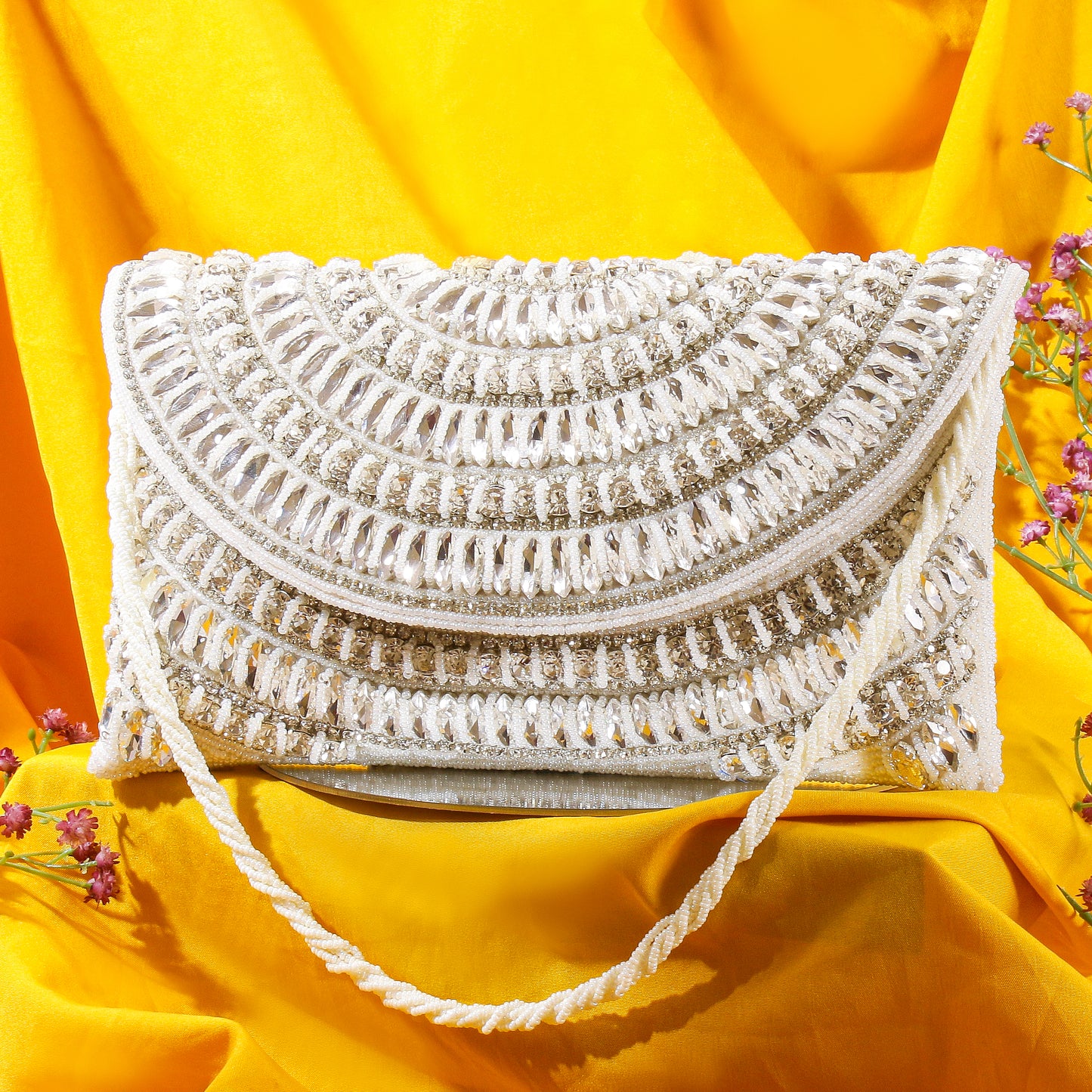 QANISHA  RUHANI – Luxury Hand-Zari Embroidered Bridal Clutch with Dual Carrying Options