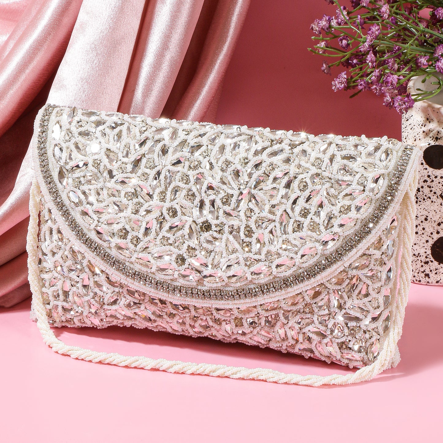 QANISHA ROSHNI – Premium Hand Zari Embroidered Bridal Clutch with Dual Handle Options