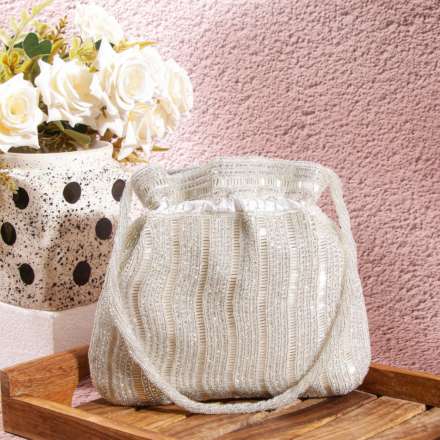 Luxury Handcrafted Bridal Potli Bag for Women - Golden Glam Embellished Zari Beaded Purse