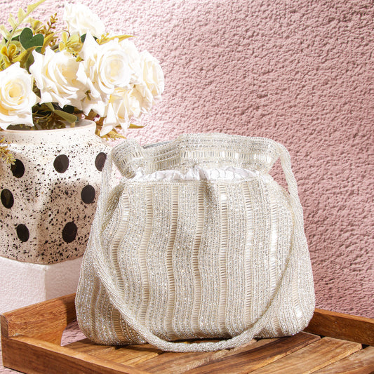 Luxury Handcrafted Bridal Potli Bag for Women - Golden Glam Embellished Zari Beaded Purse