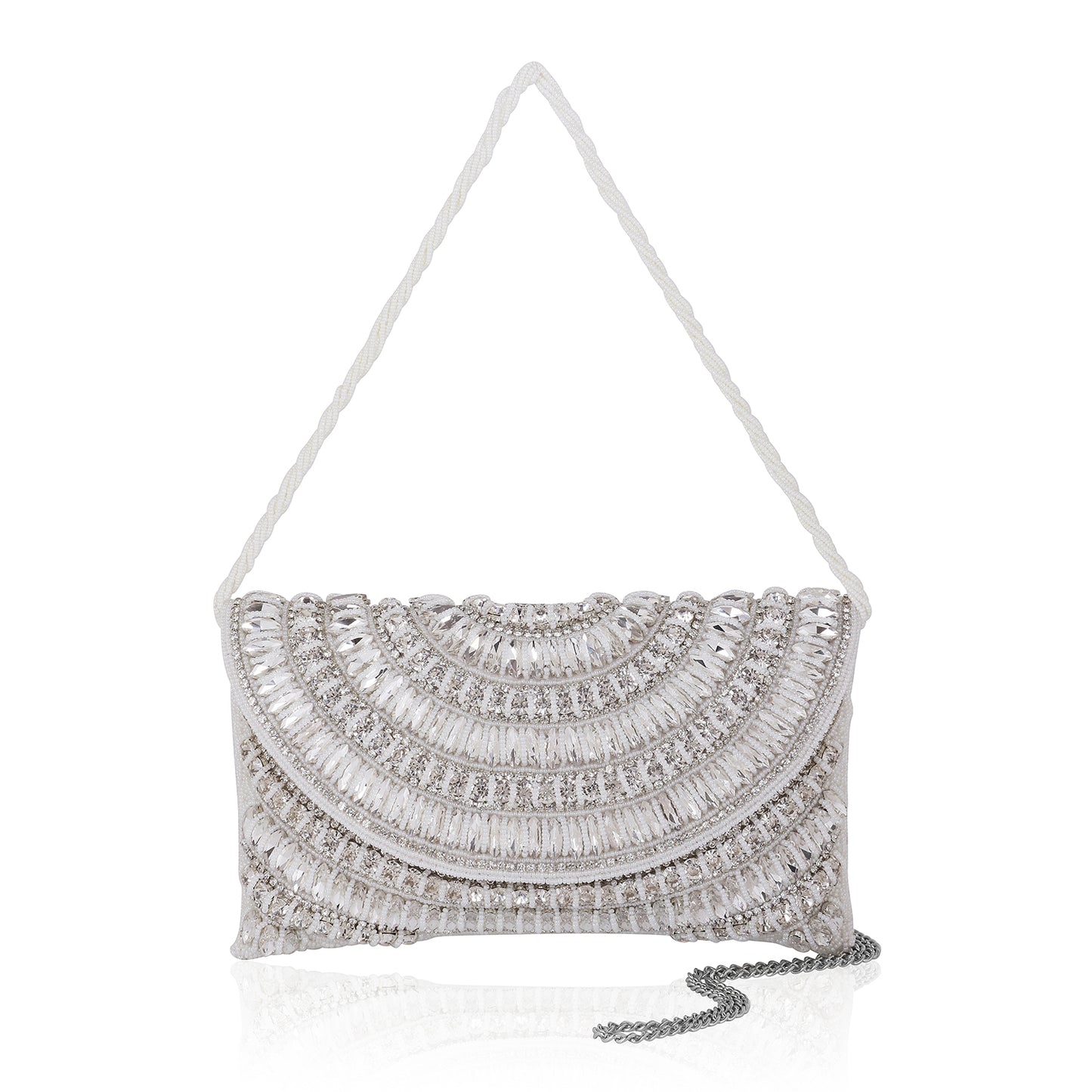 QANISHA  RUHANI – Luxury Hand-Zari Embroidered Bridal Clutch with Dual Carrying Options