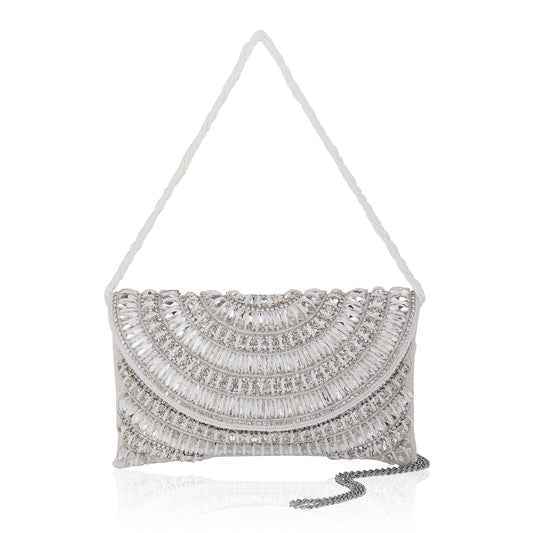 QANISHA  RUHANI – Luxury Hand-Zari Embroidered Bridal Clutch with Dual Carrying Options